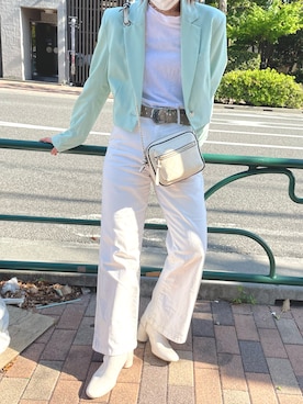 「ホワイトデニム」｜「アイテム（ノーカラージャケット）」を使った、Yuさん（レディース・160cm）の秋コーディネート