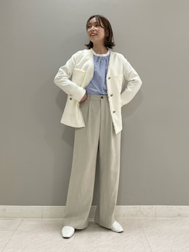 「マリン」｜「アイテム（ノーカラージャケット）」を使った、ねねさん（レディース・159cm）の春コーディネート
