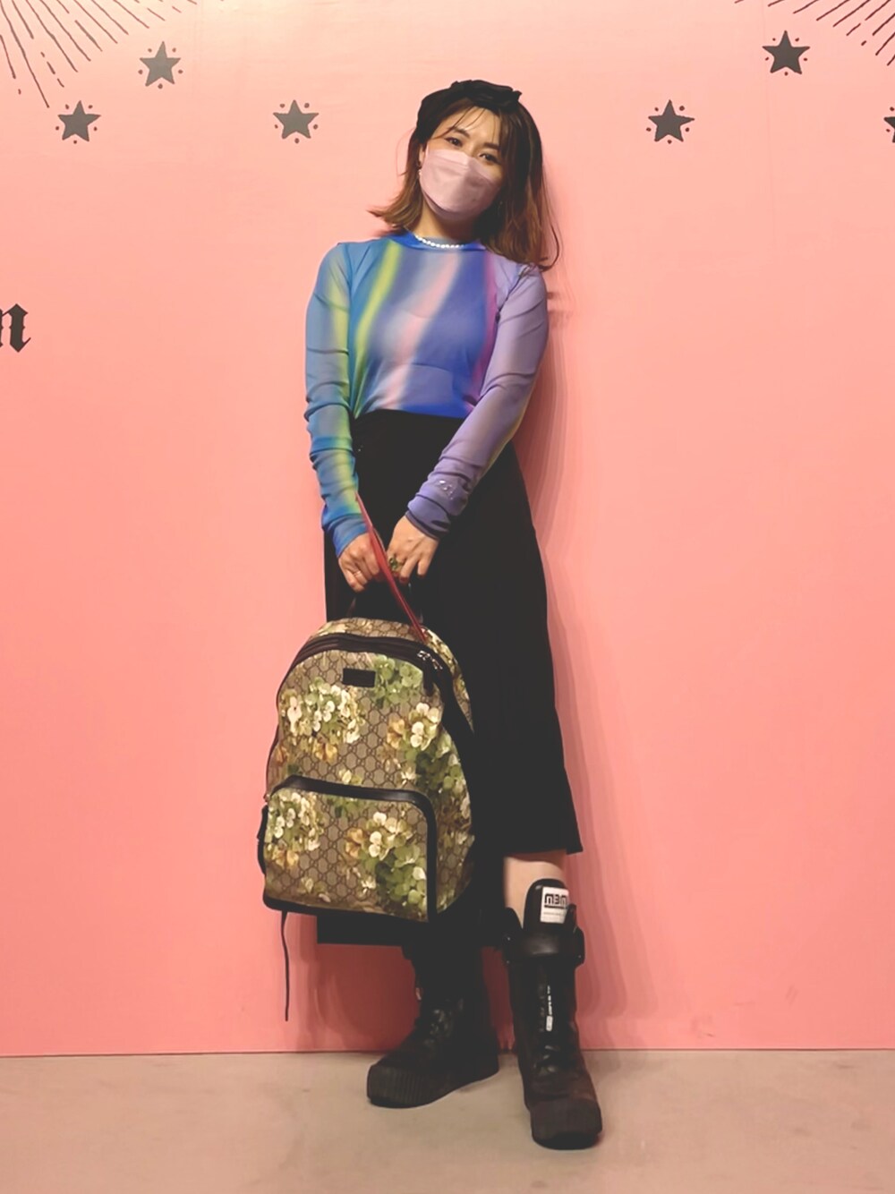 「秋のコーデ、カジュアルコーデ、おでかけ、ガーリー、だから秋服が好き、GUCCI、MARC BY MARC JACOBS、リュック」｜「GUCCIのアイテム（バックパック/リュック、ベージュ系）」を使った、ロシアンチェリー子さん（レディース・155cm）の秋コーディネートの1枚目の写真
