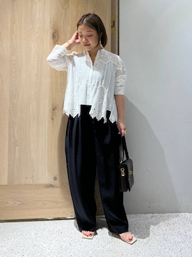 [Curensology] コットンカットワークブラウス Fashion】ヴィンテージ風コットンカットワークブラウス