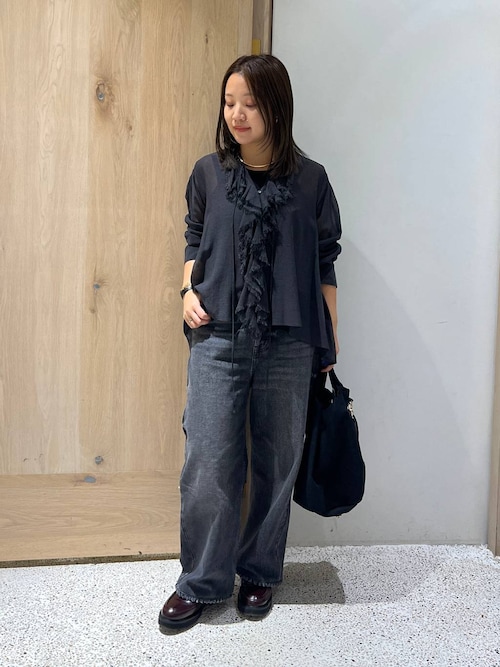 カレンソロジー　ウールミックスボイルフリルブラウス　グレー Curensology（カレンソロジー） ブラウス シャツ /ウールミックス