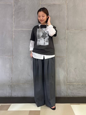 「Curensology（カレンソロジー）のCurensology(カレンソロジー)/ウールブレンドタックパンツ（その他パンツ、グレー系）」を使った、nanamiy0007さん（レディース）の春コーディネート