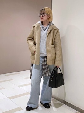「UNIVERSAL OVERALL（ユニバーサルオーバーオール）のアイテム」を使った、MIYUさん（レディース・163cm）の秋コーディネート