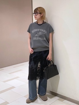 「BARNYARDSTORM（バンヤードストーム）の天然石ボールネックレス（ネックレス、ブラック系）」を使った、MIYUさん（レディース）の夏コーディネート