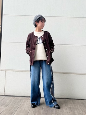 「アイテム（ノーカラージャケット）」を使った、有希さん（レディース・160cm）の秋コーディネート
