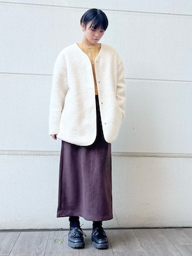 「アイテム（スカート）」を使った、有希さん（レディース・160cm）の冬コーディネート