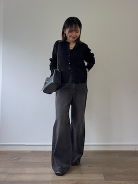 「オールブラックコーデ」｜Mikuさん（レディース・147cm）の秋コーディネート