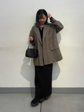 「チェックジャケット」｜「アイテム（ジャケット/アウター）」を使った、Mikuさん（レディース・147cm）の秋コーディネート