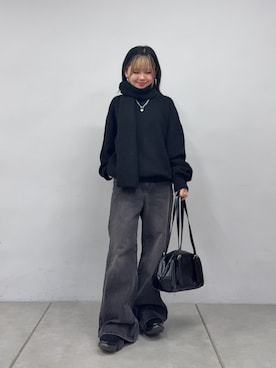 「フレアデニム」｜Mikuさん（レディース・147cm）の冬コーディネート