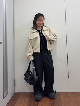 「アイテム（ライダースジャケット）」を使った、Mikuさん（レディース・147cm）の冬コーディネート