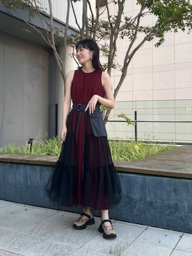 「KBF（ケイビーエフ）のポケットベルトSETチュールスカート（スカート）」を使った、こばさん（レディース・165cm）の夏コーディネート