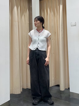 「KBF（ケイビーエフ）のコンパクトレースブラウス（シャツ/ブラウス、ホワイト系）」を使った、こばさん（レディース・165cm）の夏コーディネート