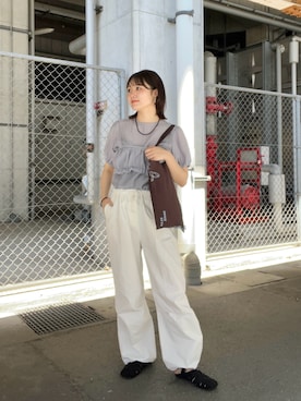 「KBF（ケイビーエフ）のブラトップビスチェSETブラウス（シャツ/ブラウス、ブラウン系）」を使った、こばさん（レディース・165cm）の夏コーディネート