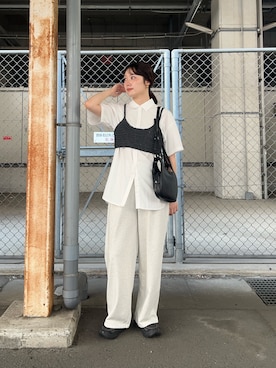 「KBF（ケイビーエフ）のニットビスチェSETシャツ（シャツ/ブラウス、ホワイト系）」を使った、こばさん（レディース・165cm）の夏コーディネート