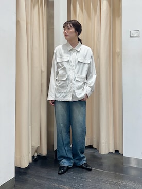「KBF（ケイビーエフ）のバテンレースストライプシャツ（シャツ/ブラウス、ホワイト系）」を使った、こばさん（レディース・165cm）の秋コーディネート