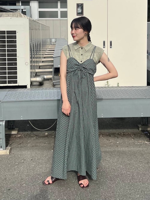 ドロストチェックキャミワンピース