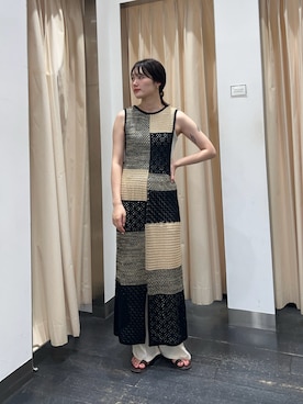 「KBF（ケイビーエフ）のパッチワークニットワンピース（ワンピース）」を使った、こばさん（レディース・165cm）の夏コーディネート