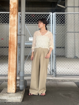 「KBF（ケイビーエフ）のフーディーレーストップス（Tシャツ/カットソー、ホワイト系）」を使った、こばさん（レディース・165cm）の夏コーディネート