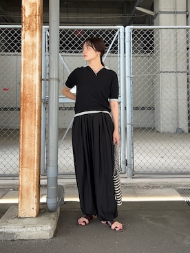 「KBF（ケイビーエフ）のレイヤードライクニットシャツ（ニット/セーター、ブラック系）」を使った、こばさん（レディース・165cm）の夏コーディネート