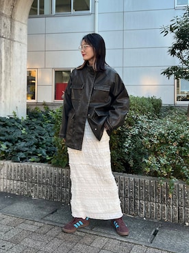 「KBF（ケイビーエフ）のウォッシュドサファリジャケット（その他アウター）」を使った、こばさん（レディース・165cm）の冬コーディネート