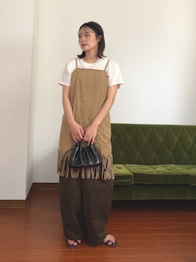 「KBF（ケイビーエフ）のBASICクロップドTEE（Tシャツ/カットソー、ホワイト系）」を使った、こばさん（レディース・165cm）の夏コーディネート