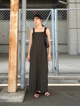 「KBF（ケイビーエフ）のビスチェデザインペンシルワンピース（ワンピース、ブラック系）」を使った、こばさん（レディース・165cm）の夏コーディネート