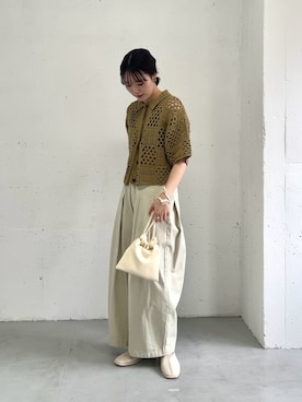 「KBF（ケイビーエフ）のクロシェニットシャツ（ニット/セーター、グリーン系）」を使った、こばさん（レディース・165cm）の春コーディネート