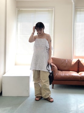 「KBF（ケイビーエフ）の2WAYアイレットエンブロイダリーワンピース（ワンピース、ホワイト系）」を使った、こばさん（レディース・165cm）の夏コーディネート