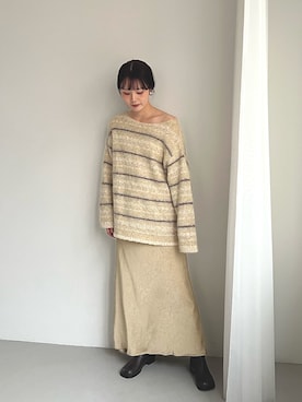 「アイテム（スカート、パープル系）」を使った、furi82さん（レディース・165cm）の秋コーディネート