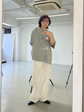 「KBF（ケイビーエフ）のレースドッキングパンツ（その他パンツ、ホワイト系）」を使った、こばさん（レディース・165cm）の春コーディネート