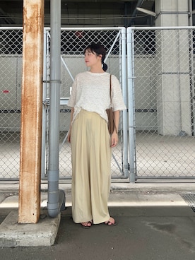 「KBF（ケイビーエフ）のランダムシャーリングBIGTEE（Tシャツ/カットソー、ホワイト系）」を使った、こばさん（レディース・165cm）の夏コーディネート