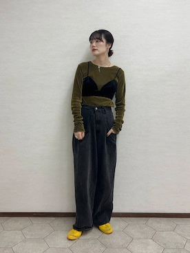 「KBF（ケイビーエフ）のシアーベロアシャーリングスリーブトップス（Tシャツ/カットソー）」を使った、furi82さん（レディース・165cm）の秋コーディネート