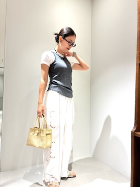 「URBAN RESEARCH(アーバンリサーチ)のnew basic WASHABLE WOOL TANK TOP(ニット/セーター、グレー系)」を使った、yokouchiさん(レディース・164cm)の夏コーディネート
