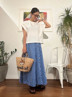 「アイテム（かごバッグ、その他）」を使った、yokouchiさん（レディース・164cm）の夏コーディネート