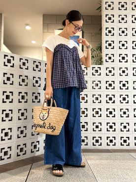 「アイテム（かごバッグ、その他）」を使った、yokouchiさん（レディース・164cm）の夏コーディネート