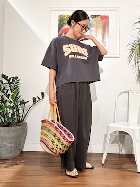 「アイテム（かごバッグ、その他）」を使った、yokouchiさん（レディース・164cm）の夏コーディネート