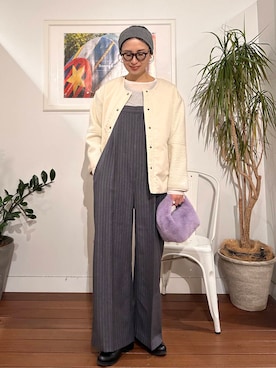 「寒い」｜「アイテム（サロペット/オーバーオール）」を使った、yokouchiさん（レディース・164cm）の冬コーディネート