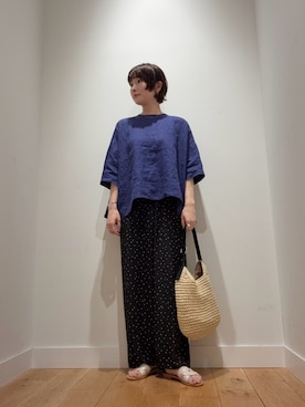 「URBAN RESEARCH DOORS（アーバンリサーチドアーズ）の『接触冷感/吸水速乾』ドットドライタッチリラックスパンツ（その他パンツ、ブラック系）」を使った、abeさん（レディース・158cm）の夏コーディネート