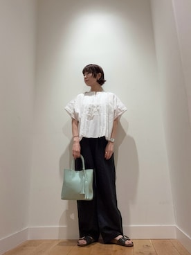 「URBAN RESEARCH DOORS（アーバンリサーチドアーズ）のリネン混イージーパンツ（その他パンツ、ブラック系）」を使った、abeさん（レディース・158cm）の夏コーディネート