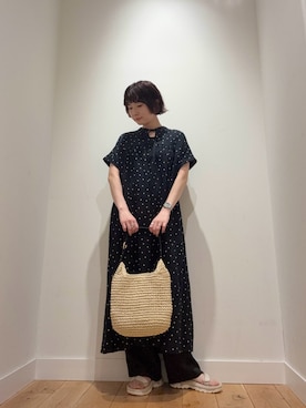「URBAN RESEARCH DOORS（アーバンリサーチドアーズ）のリネンリヨセルドットワンピース（ワンピース、ブラック系）」を使った、abeさん（レディース・158cm）の春コーディネート