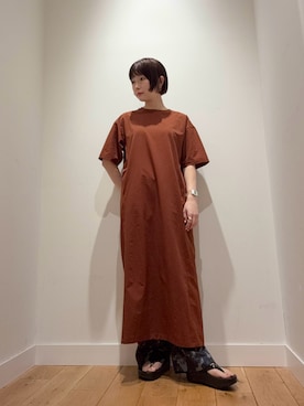 「EKAL（エカル）のDOT AIR ONEPIECE（ワンピース、オレンジ系）」を使った、abeさん（レディース・158cm）の春コーディネート