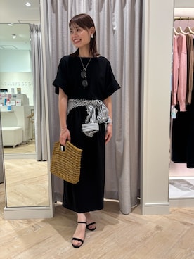 「アイテム（かごバッグ）」を使った、SHIHOさん（レディース・162cm）の夏コーディネート