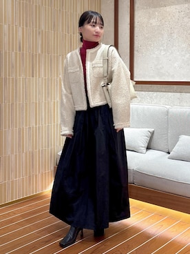 「アイテム（ノーカラージャケット）」を使った、AYAさん（レディース・158cm）の秋コーディネート