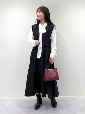 「ボウタイ」｜「アイテム（ワンピース/ドレス）」を使った、AYAさん（レディース・158cm）の冬コーディネート