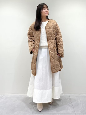 「ノーカラー」｜「アイテム（ダウンジャケット/コート）」を使った、AYAさん（レディース・158cm）の秋コーディネート