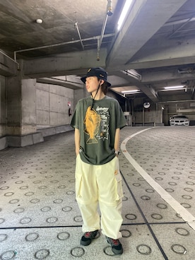 「Sourcream（サワークリーム）のアイテム（帽子）」を使った、高尾尚樹さん（メンズ・165cm）の夏コーディネート