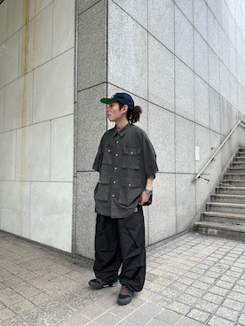 「ビッグシャツ」｜「アイテム（帽子）」を使った、高尾尚樹さん（メンズ・165cm）の夏コーディネート