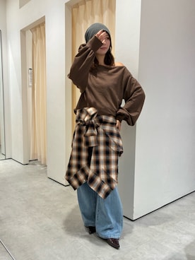 「Ungrid（アングリッド）のアイテム（ニットキャップ/ビーニー）」を使った、佐々木悠さん（レディース・159cm）の秋コーディネート