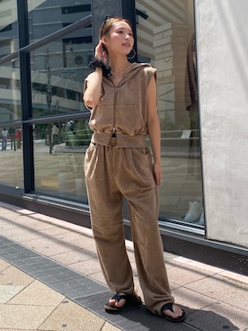 「Ungrid（アングリッド）のアイテム（パーカー）」を使った、佐々木悠さん（レディース・159cm）の夏コーディネート