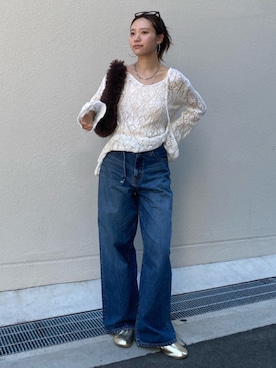 「Ungrid（アングリッド）のギャザーフラットシューズ（バレエシューズ）」を使った、佐々木悠さん（レディース・159cm）の夏コーディネート